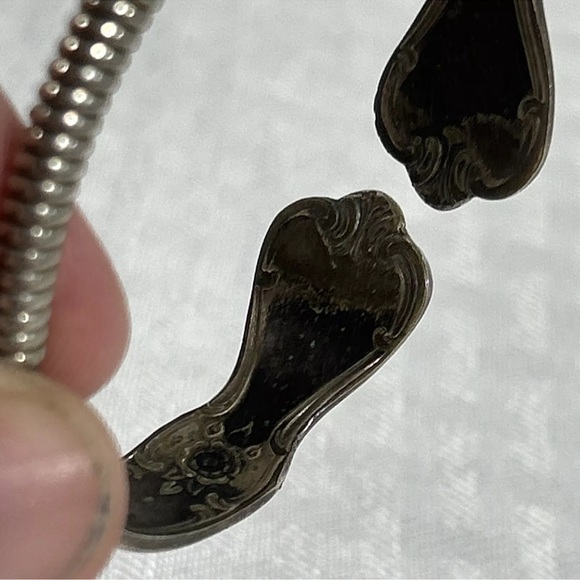 Vintage Handmade Spoon Handle SPRING 2.5" Bracelet Silver Plate INITIALED "N" - Picture 5 of 8